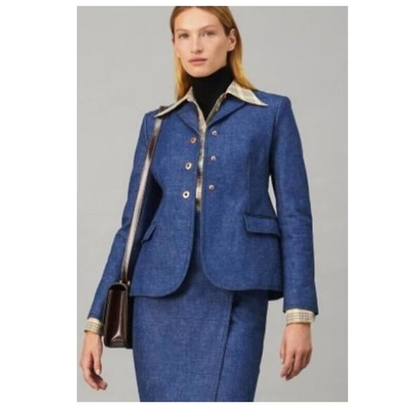 Tory Burch Raw Denim Blazer Size 6 - Picture 11 of 11